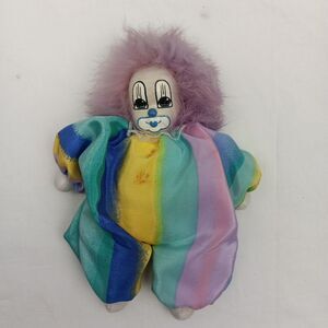 Q-Tee Clown Purple Feather Hair Vintage Sitting Weighted Pastel Satin Striped